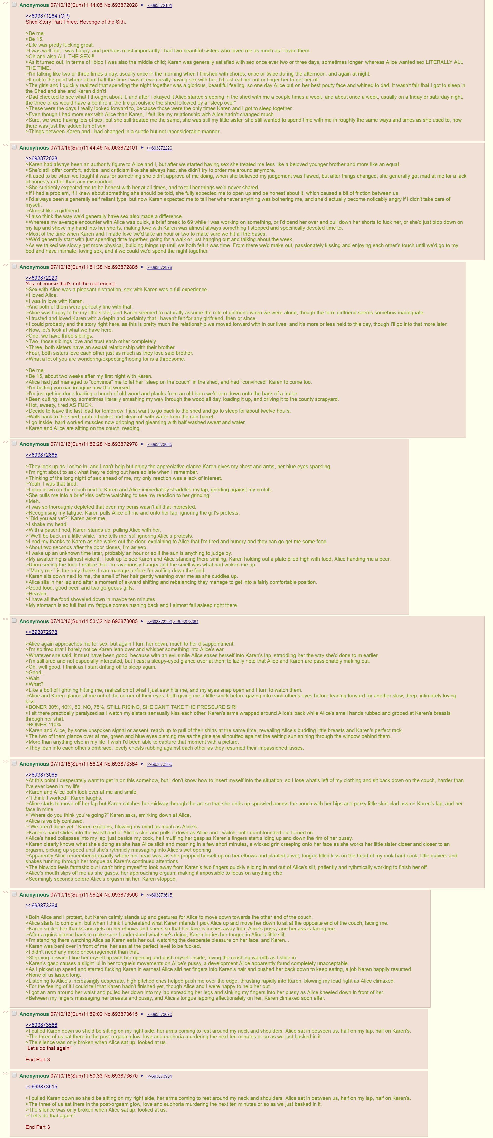 Anon goes to live in a shed. Builds a harem out of his sisters